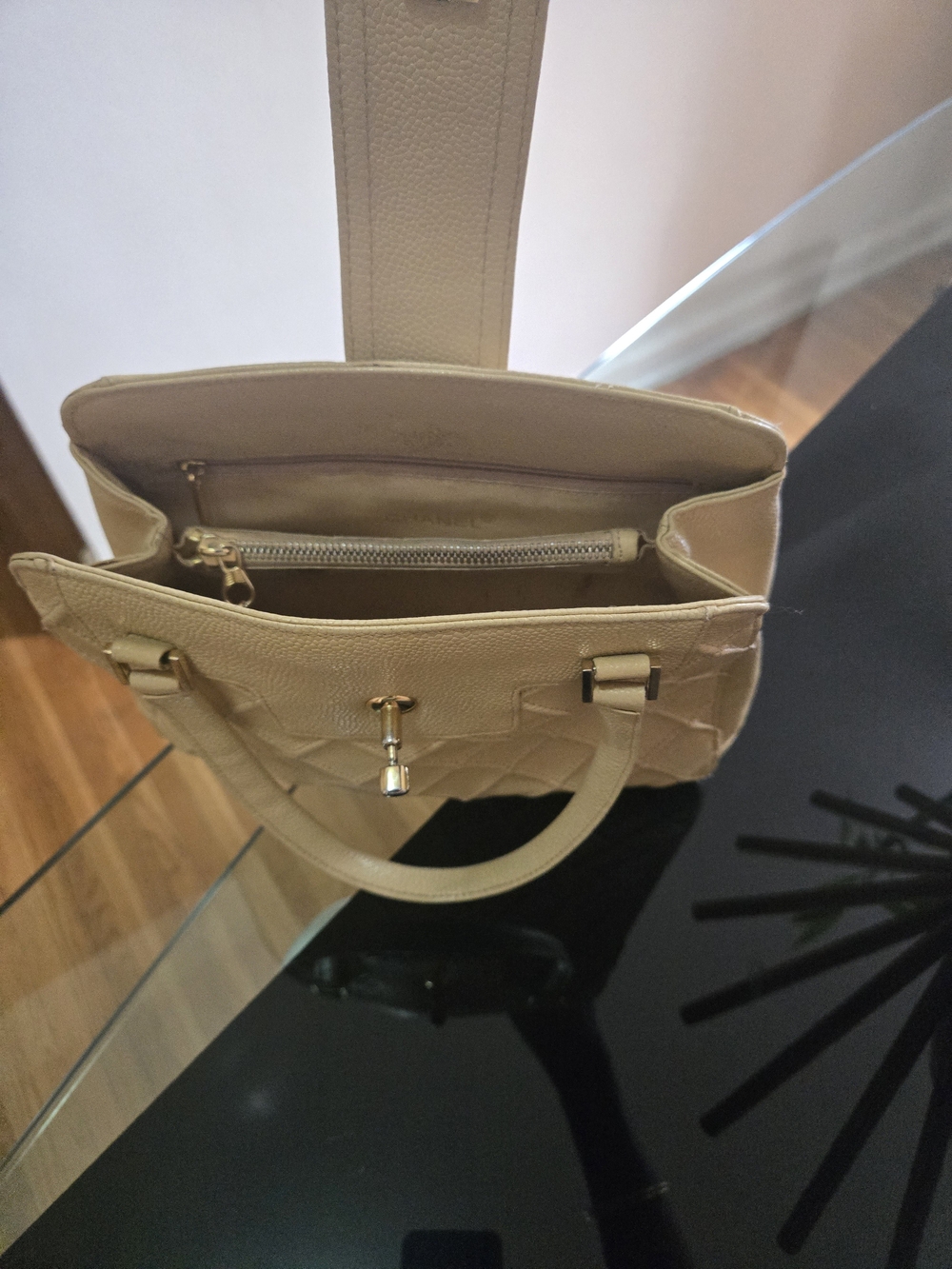 CHANEL Cream Quilted Satchel with Gold Hardware